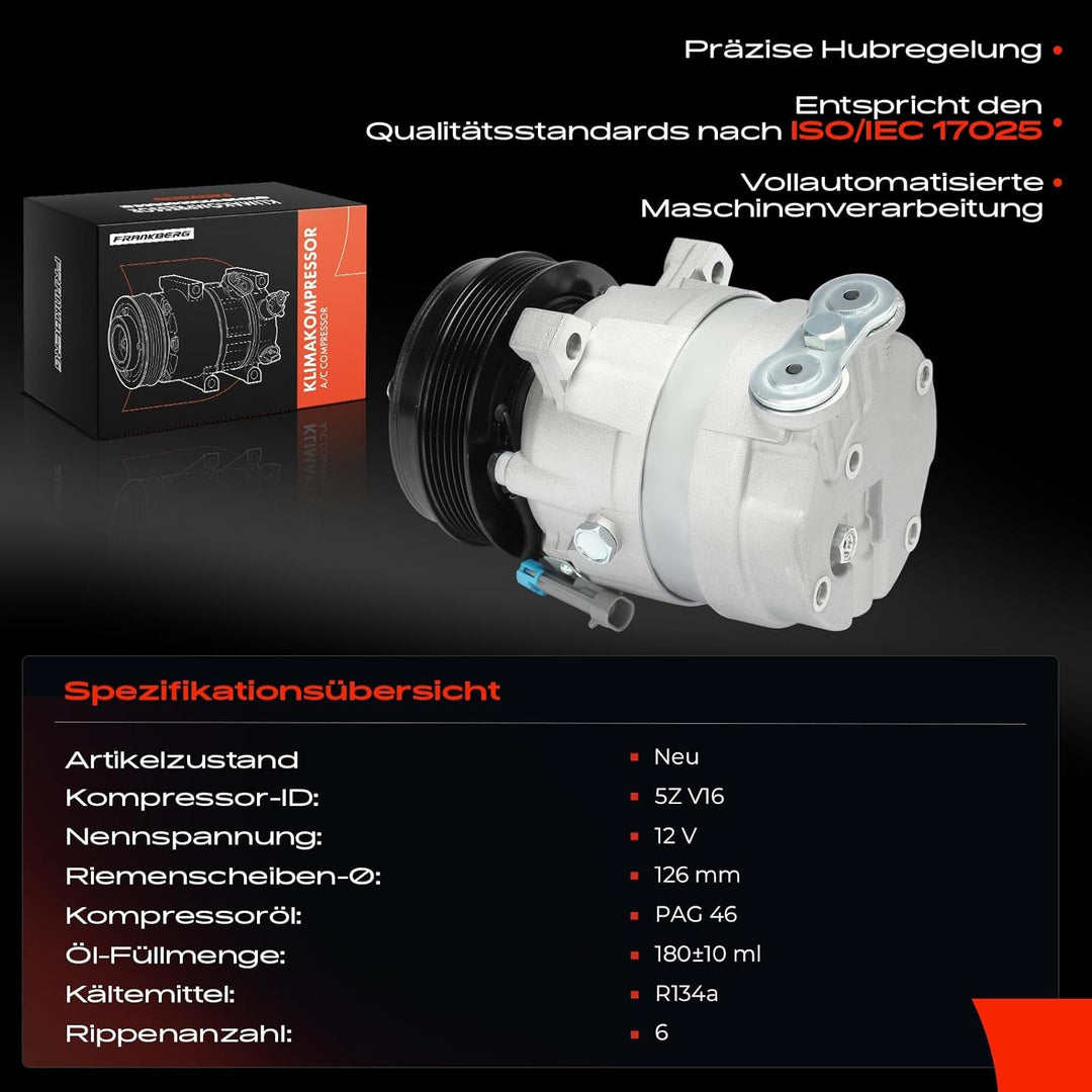 Frankberg Klimakompressor Klimaanlage Kompatibel mit Omega B V94 2.0L-3.2L Benzin 1994-2003 Omega (B