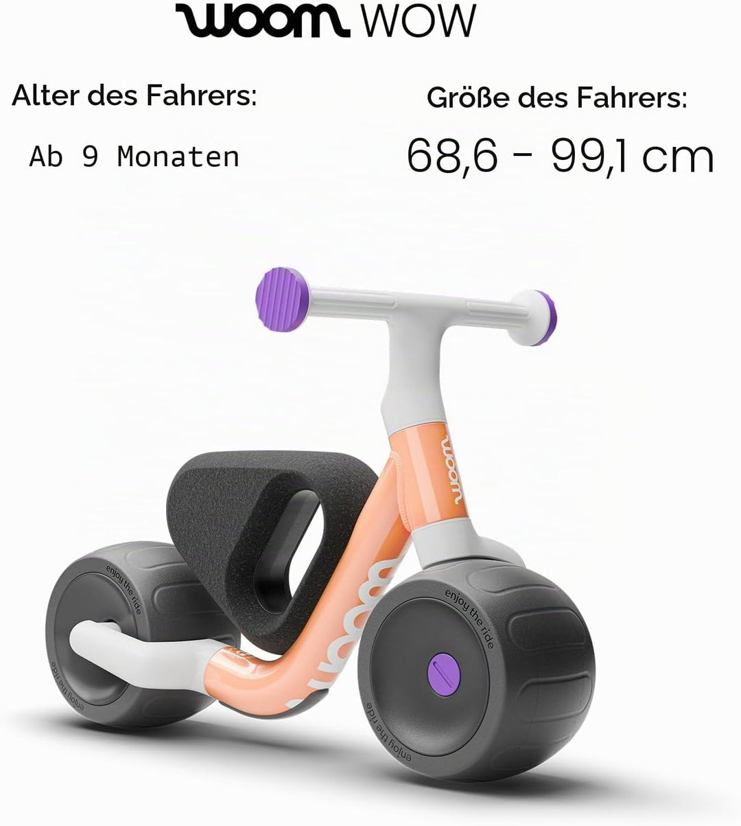 Woom WOW Leichtgewichtiges Aluminium Laufrad erstes Fahrrad ohne Pedal, für Babys und Kleinkinder vo
