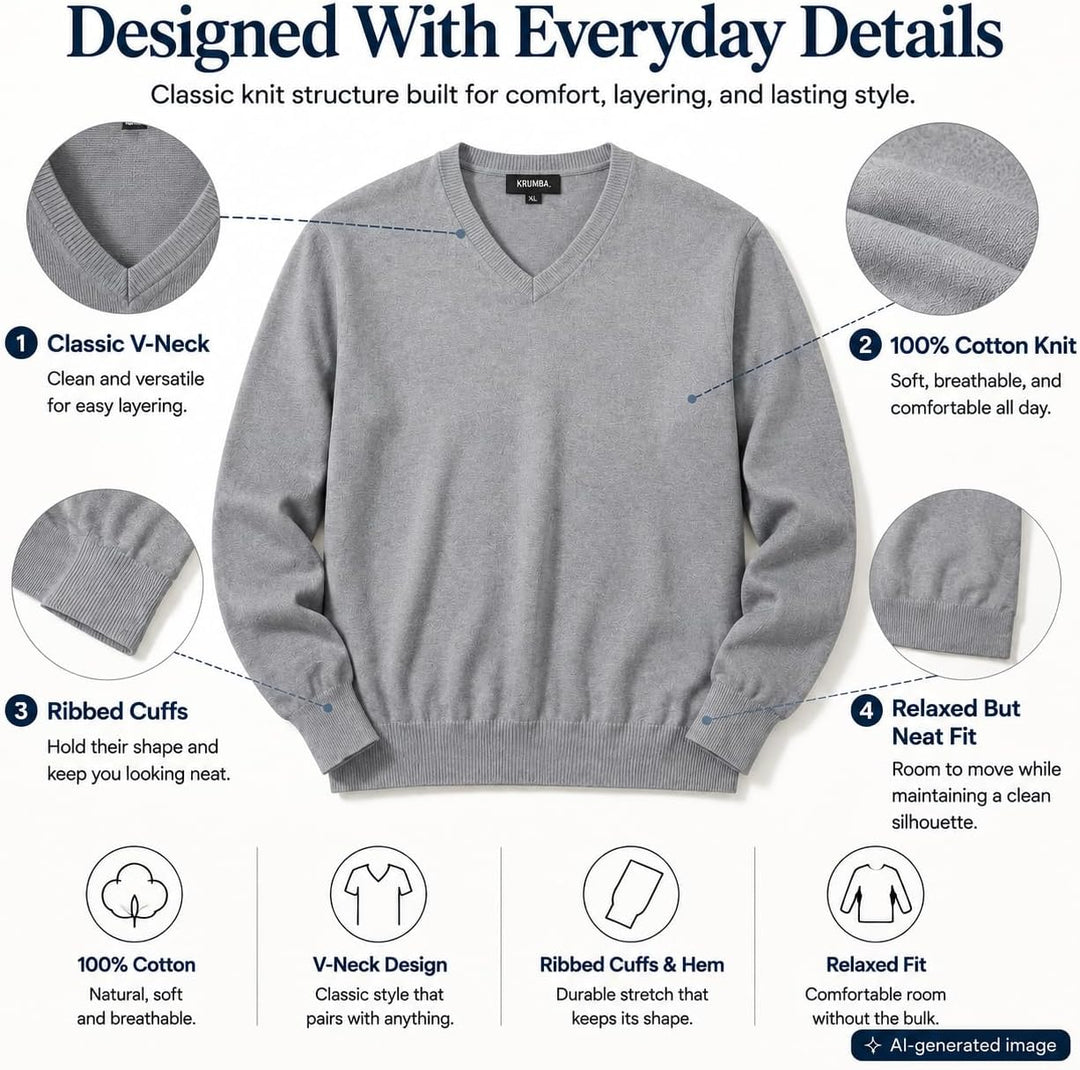 Krumba Herren Baumwolle ?bergro? V-Ausschnitt Klassik Pullover 3XL Kohlegrau, 3XL Kohlegrau