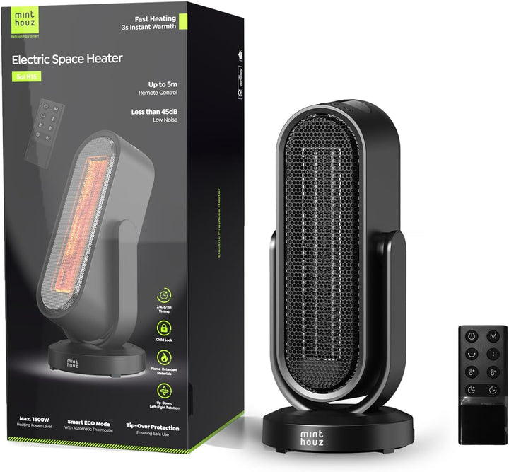 Minthouz Heizlüfter Energiesparend, 1500W PTC Keramik Heizlüfter mit 4-Wege-Oszillation & Fernbedien