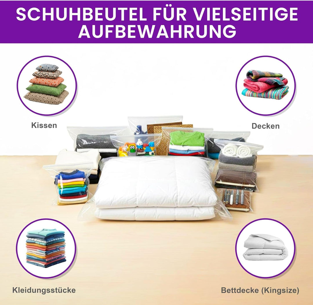 Unterbett Aufbewahrungsbox 90L (4er Set) mit ZUSÄTZLICHEN Schuhbeuteln – Faltbare Unterbett Aufbewah