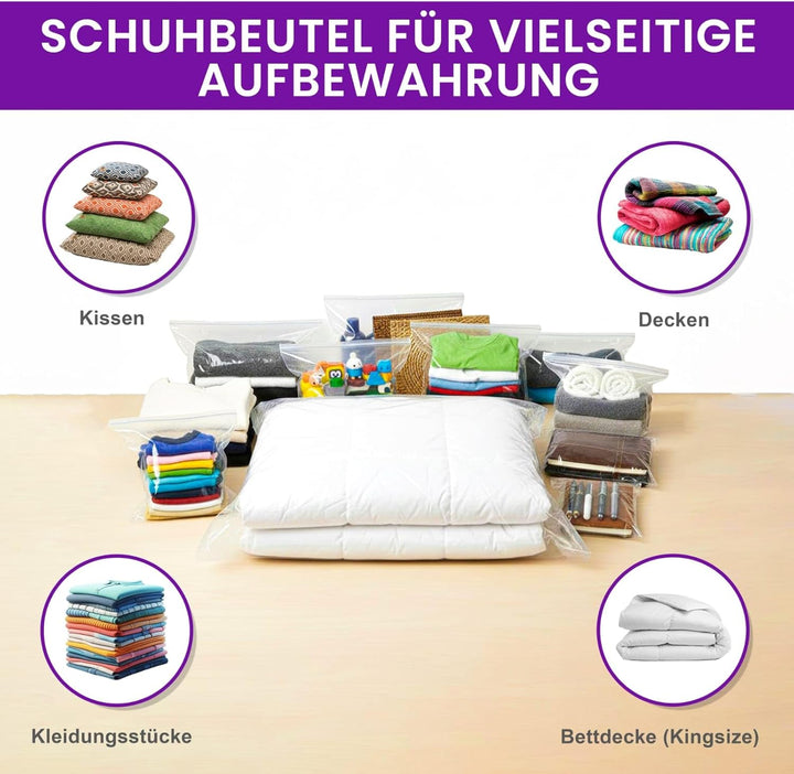 Unterbett Aufbewahrungsbox 90L (4er Set) mit ZUSÄTZLICHEN Schuhbeuteln – Faltbare Unterbett Aufbewah