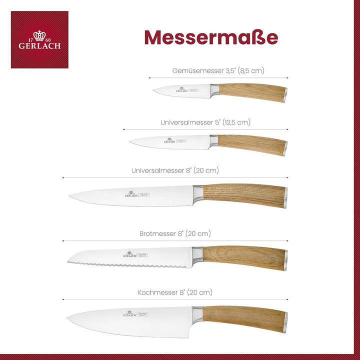Gerlach Natur Messerblock Messerset Küchenmesserset 5 Messer aus Edelstahl Buchenholz Küchenmesser i