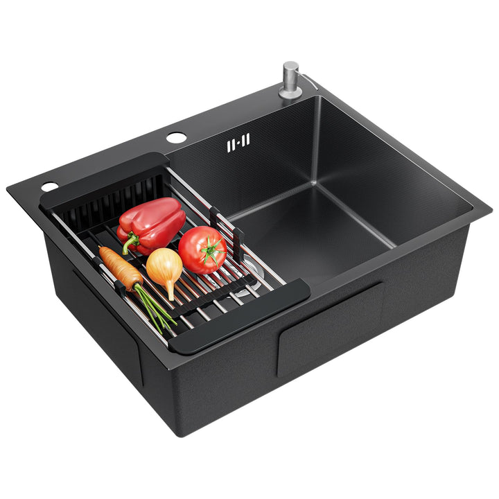 CECIPA Spülbecken Schwarz(Anthrazit) 60×49 cm, Edelstahl Waschbecken Küche mit Siphon und Überlauf,