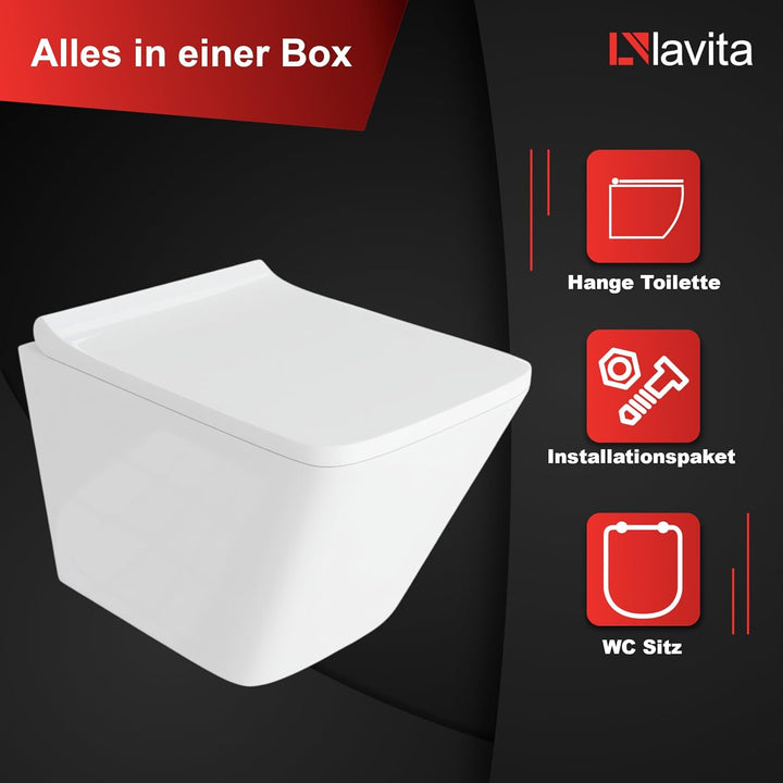 LAVITA Wand-WC Shak | Hänge Toilette | WC Sitz | Toilettendeckel mit Absenkautomatik & Metallscharni