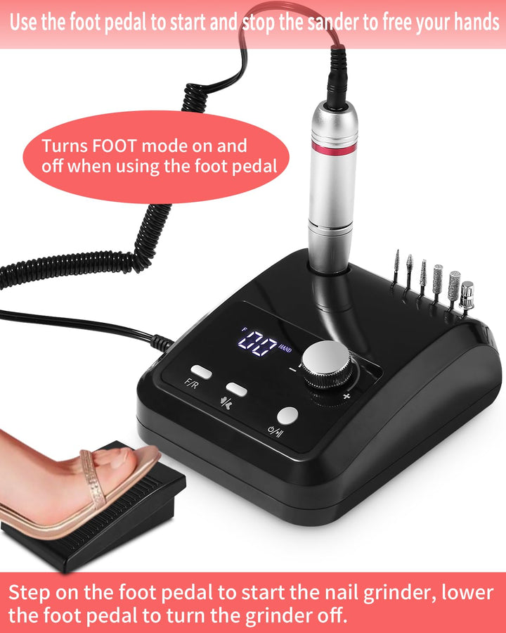 Nagelfräser Professionell, Nagelfräser für Gelnägel, 45000 rpm Elektrische nagelfeile mit Pedalen, N
