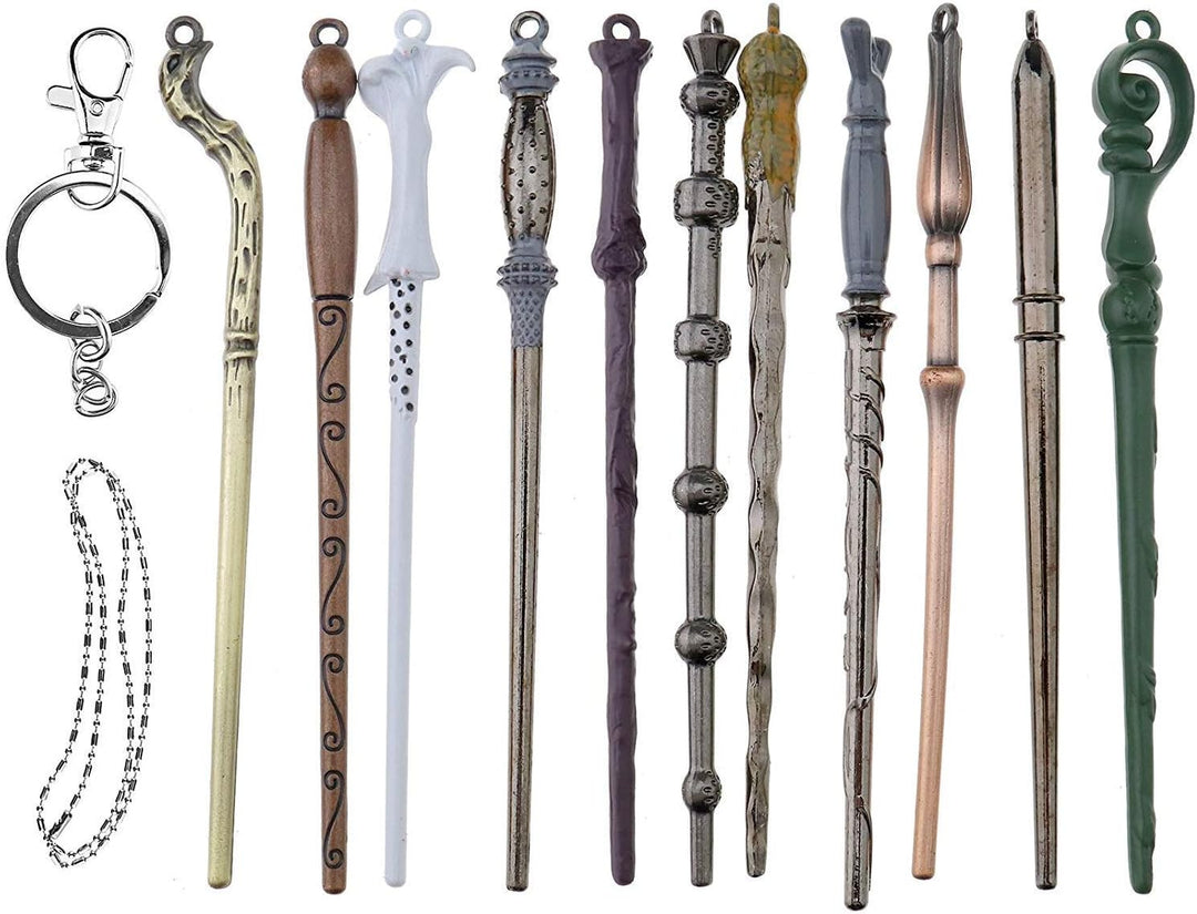 11 Stück Magic Zauberstab Ketten Set Hermine Dumbledore Metall Zauberer Zauberstäbe Stick fur Erwach