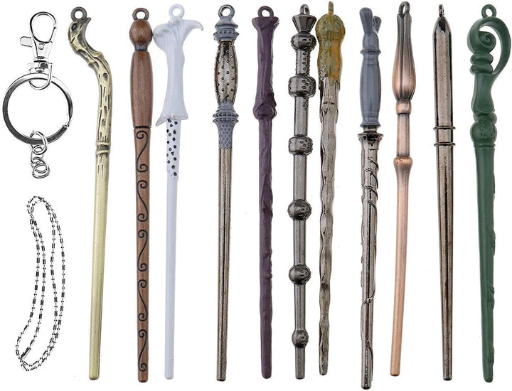 11 Stück Magic Zauberstab Ketten Set Hermine Dumbledore Metall Zauberer Zauberstäbe Stick fur Erwach