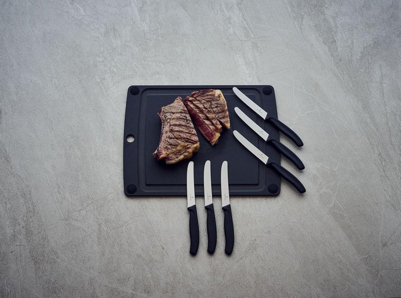 Victorinox 6 Stück Tafelmesser Brotzeitmesser Swiss Classic (Schwarz, One Size) Schwarz