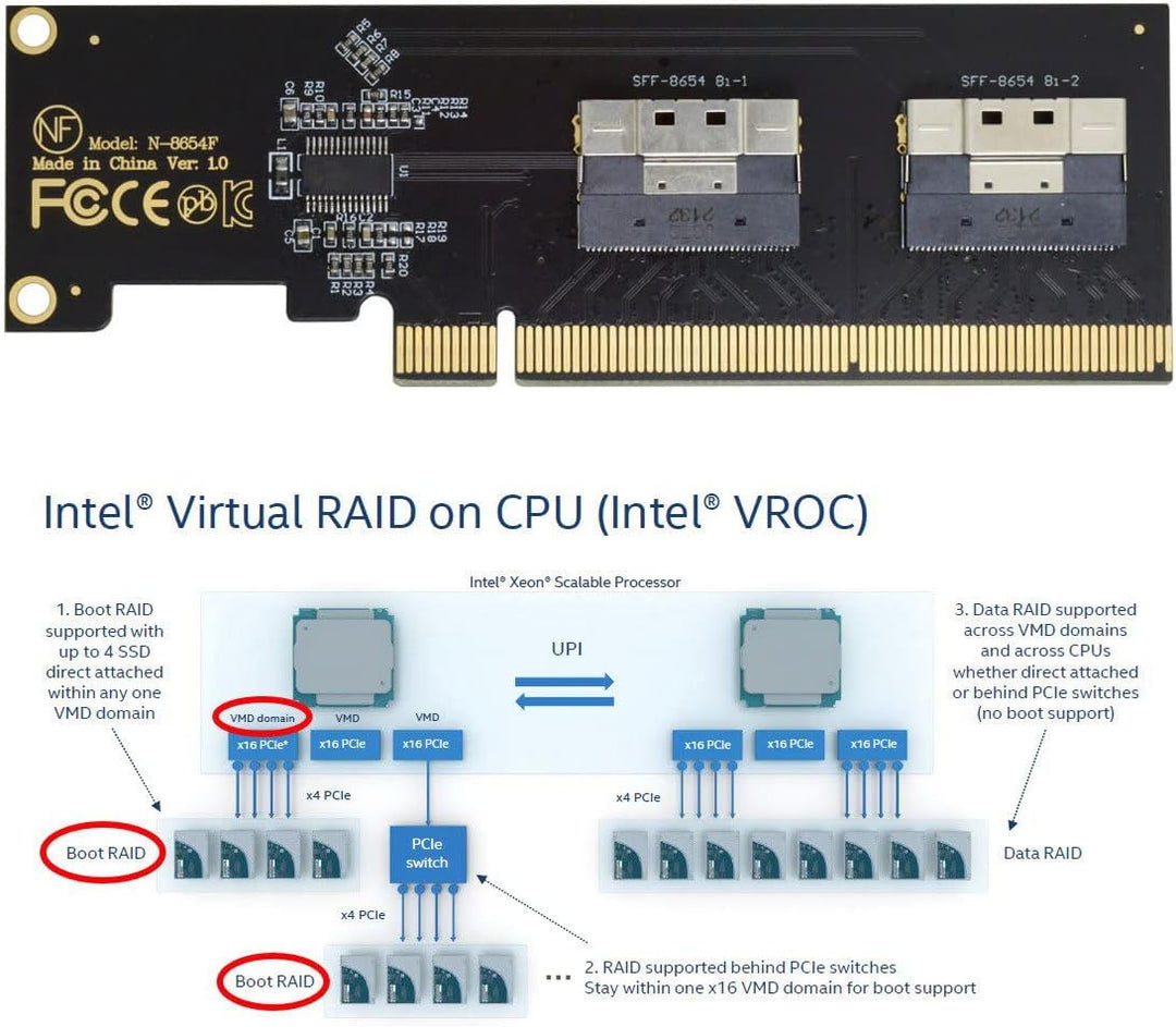 Cablecc Slimline Dual SFF-8654 8X 4 NVME auf PCIE Express 3.0 4.0 Raid Card VROC Raid0 Hyper Adapter