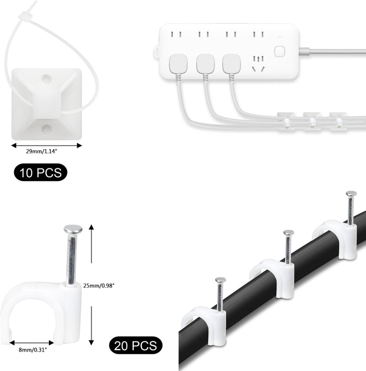 SOULWIT Kabelmanagement Kit, 4 Kabelschläuche, 7 Silikon Kabelhalter, 20+2 Kabelbinder Selbstklebend