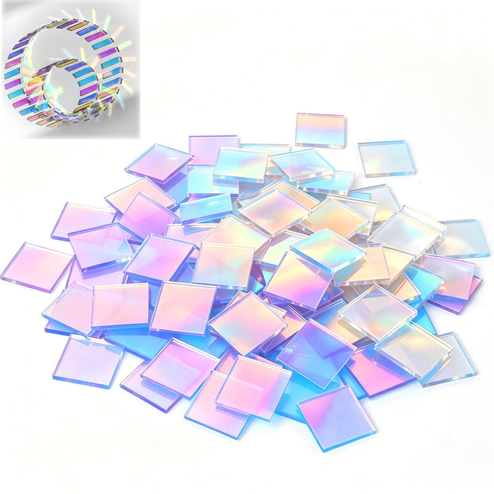 GEEKHOM 100PCS Acryl Mosaiksteine zum Basteln - 3x3 cm Regenbogen Hologramm Acrylplatten, Irisierend
