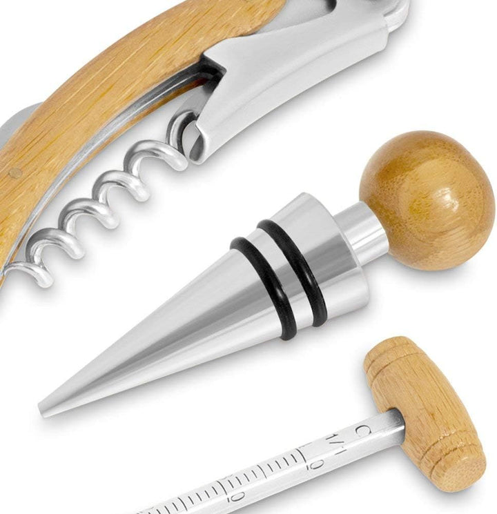Maverton Weinöffner-Set personalisiert Weinset Sommelier Set - Geschenkbox Holzbox + 4er Weinzubehör