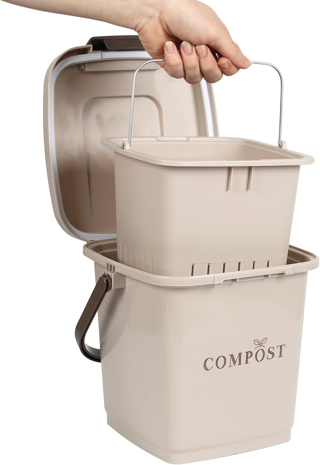 JE CHERCHE UNE IDEE, ME0021, Kompostbehälter mit perforiertem Eimer und Deckel, 8-Liter-Kompostbehäl