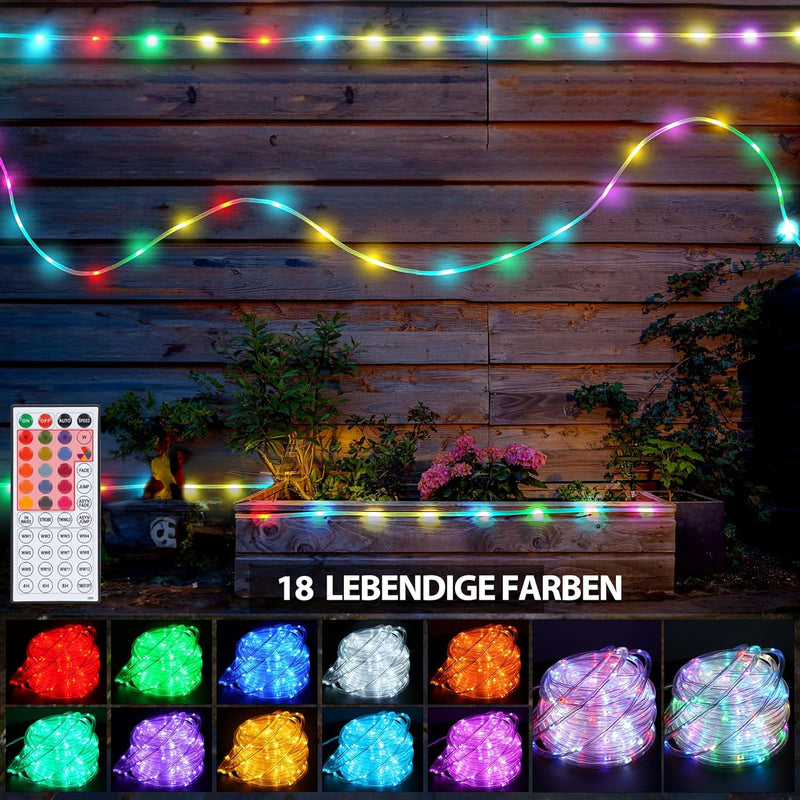 10M LED Schlauch Lichterkette Aussen, 100er LED Lichtschlauch Aussen IP68, 16 Farben Lichterkette In