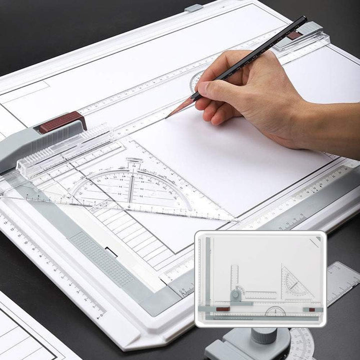 Queiting Zeichenplatte A3 Zeichenbrett Professioneller Zeichentisch mit Schiebelineal Zeichendreieck