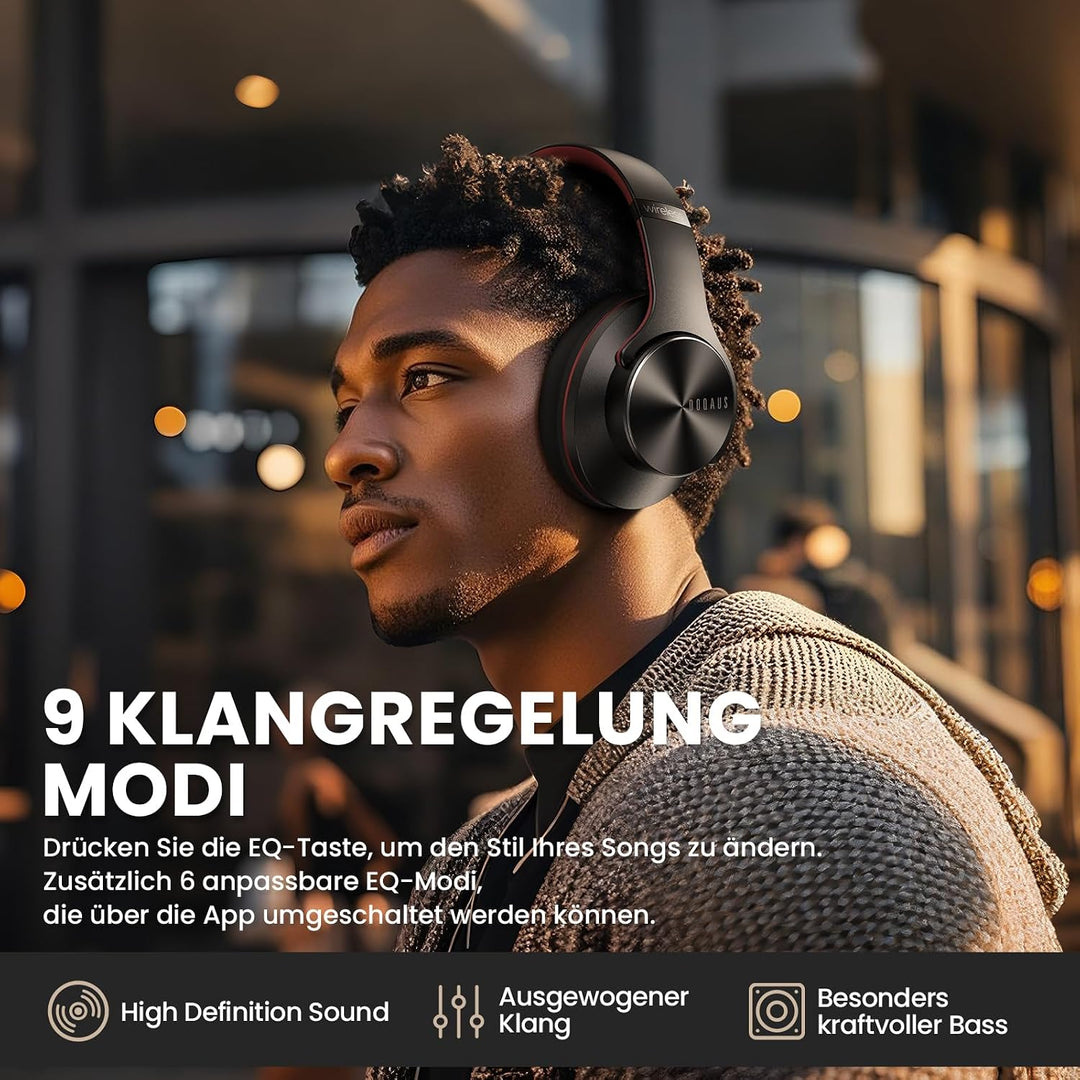 DOQAUS Bluetooth Kopfhörer Over Ear, Bis zu 90 Std Kabellose Kopfhörer mit 3 EQ-Modi,HiFi Stereo Fal