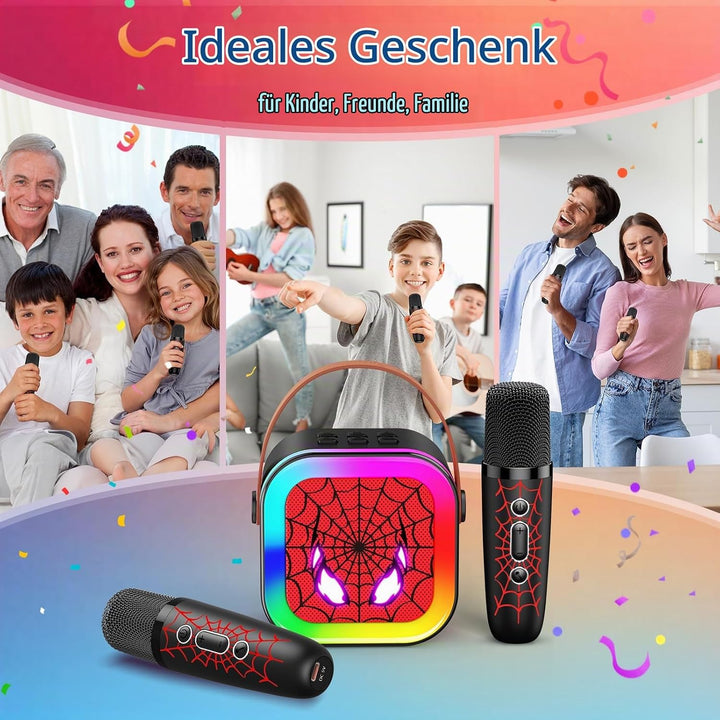 Braxel Karaoke Maschine mit 2 Bluetooth Mikrofon, Spider Spielzeug Geschenk für Junge Weihnachten Ge