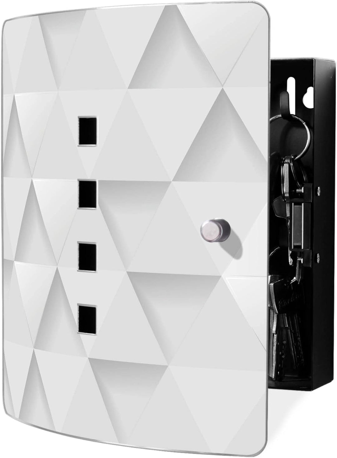 banjado® Design Schlüsselkasten aus Edelstahl Motiv Weisse Dreiecke für 10 Schlüssel - Schlüsselschr