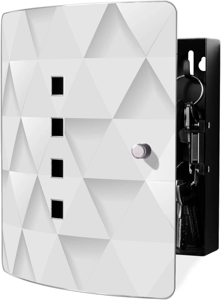 banjado® Design Schlüsselkasten aus Edelstahl Motiv Weisse Dreiecke für 10 Schlüssel - Schlüsselschr