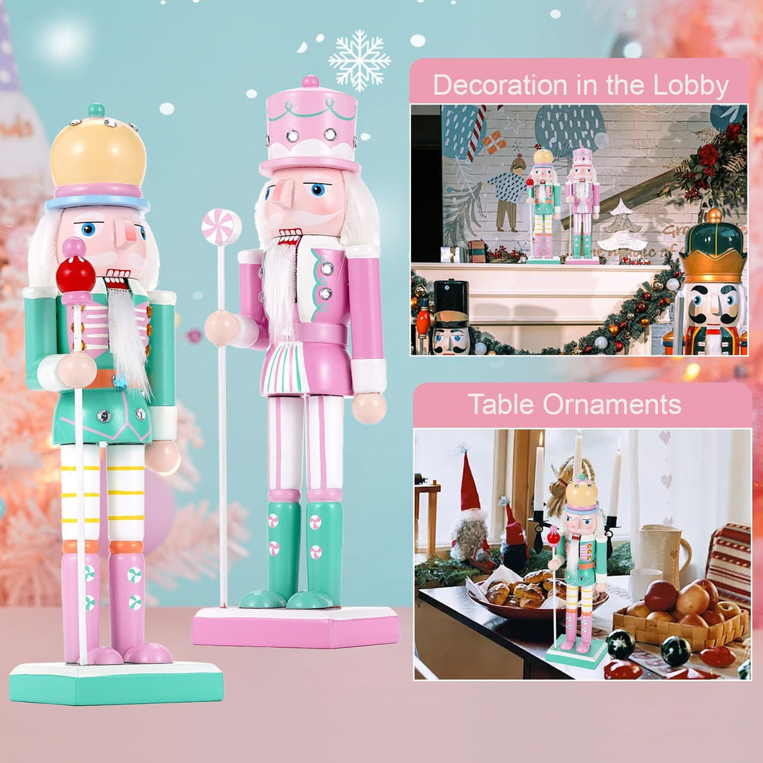 VorFor 2-Piece Set Nussknacker Figur,25CM Nussknacker Weihnachten Decoration,Solid Wood Crafts Deko