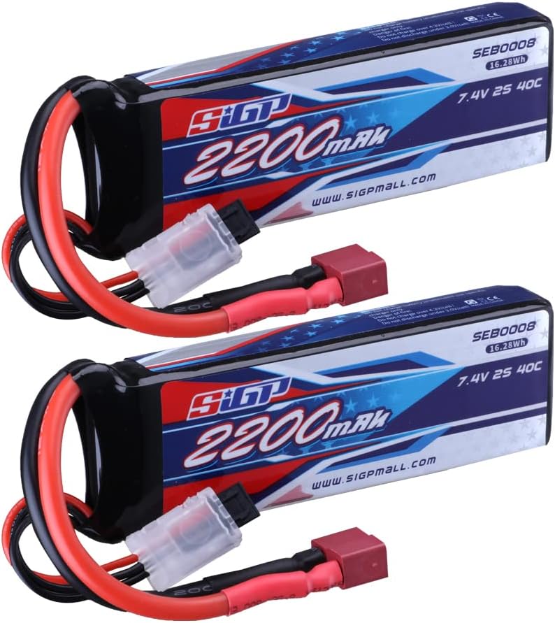 SIGP 2 Stück 2S 7.4V Lipo Akku 2200mAh 40C mit T-Stecker für RC Fahrzeuge,Auto,Tank,LKW,Boot,Truggy