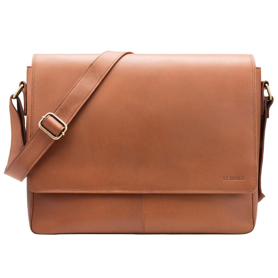 LEABAGS Leder Umhängetasche Herren &amp; Damen I Messenger Bag mit Schultergurt I Echtleder Laptoptasche