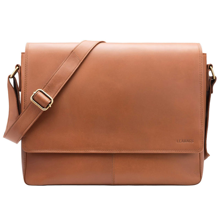LEABAGS Leder Umhängetasche Herren &amp; Damen I Messenger Bag mit Schultergurt I Echtleder Laptoptasche