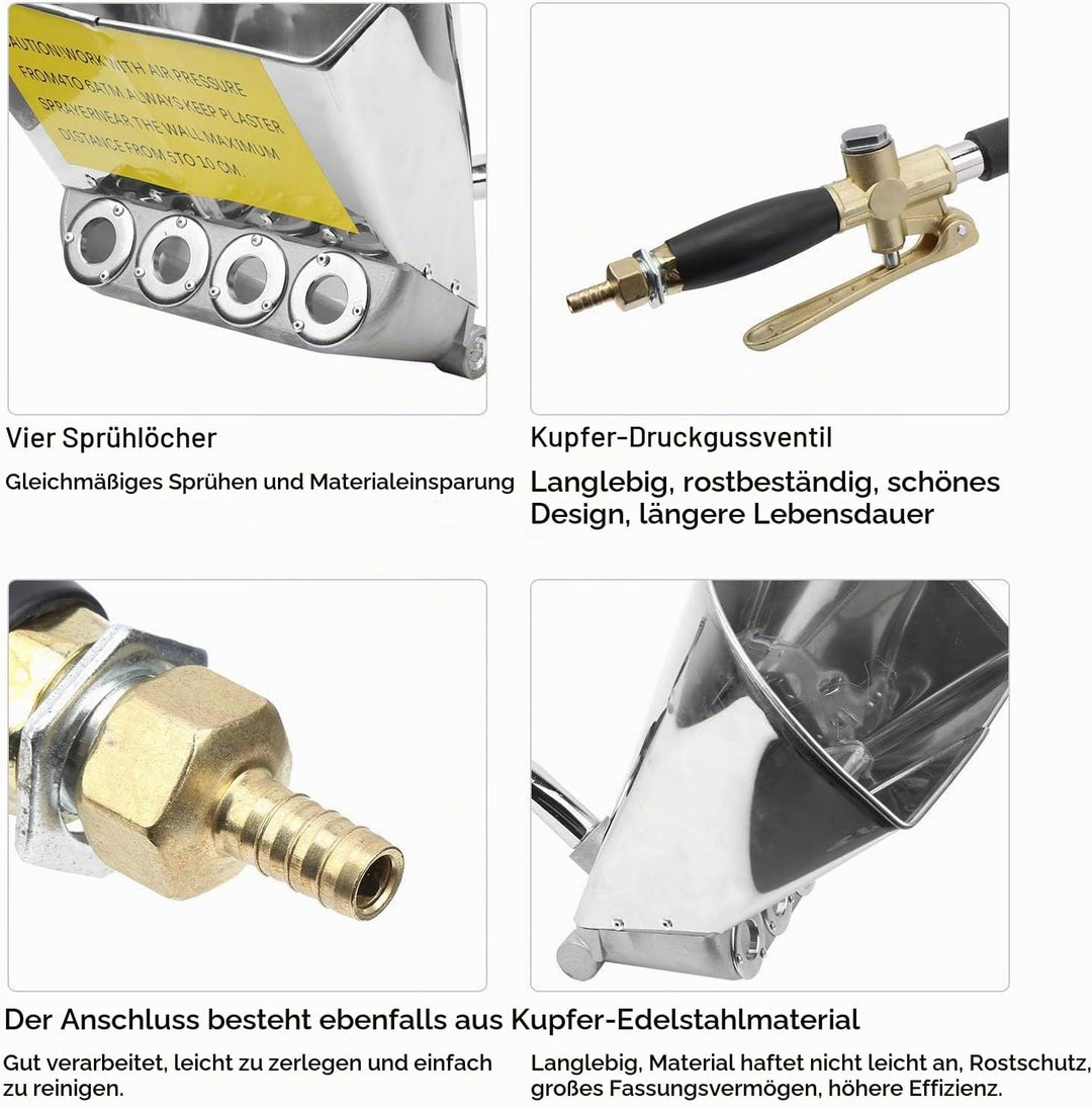4 Jet Putzwerfer, Druckluft Mörtelspritze Berufswand Mörser Sprüher Druckluft Putzmaschine mit 18 mm