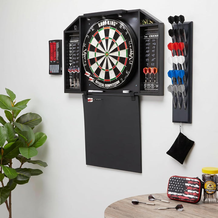 Viper Dart-Caddy aus Massivholz, zur Wandmontage, mit Zubehör-Aufbewahrungstasche, zeigt 4 Sets von