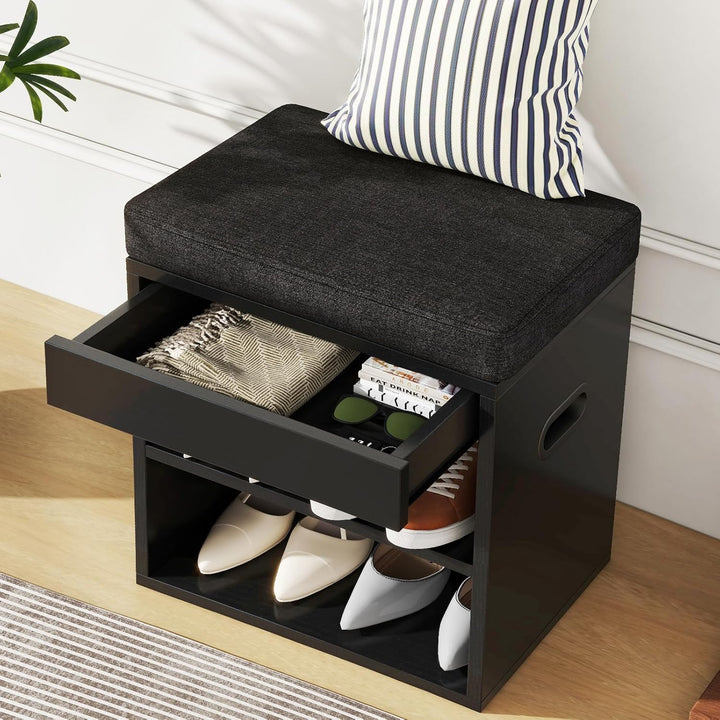 YMYNY Schuhbank mit Sitzfläche und Schublade, 2-Stufig Schuhschrank mit sitzbank, Schuhregal Klein m