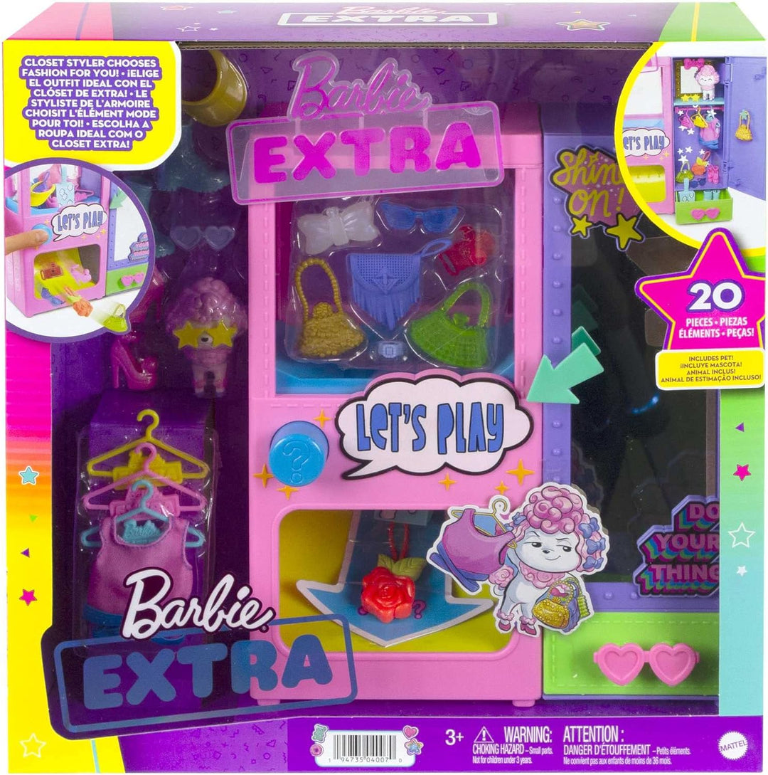 Barbie HFG75 - Barbie Extra Mode Spielset mit 20 Teilen, einschliesslich Haustier Pudel, Schrank und