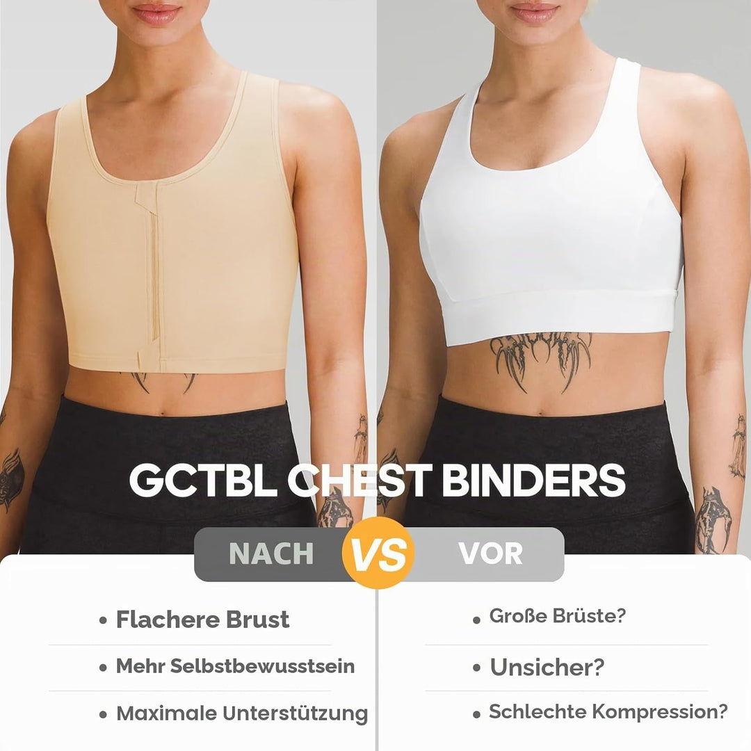 Trans Binder Transgender FTM Zip Up Atmungsaktives Halbes Brust Binder Nude 3XL, Nude 3XL