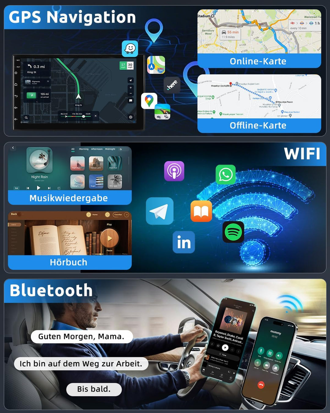 ESSGOO 4+64G Autoradio mit Wireless Carplay und Android Auto, 7 Zoll Doppel 2 Din HD Bildschirm Auto