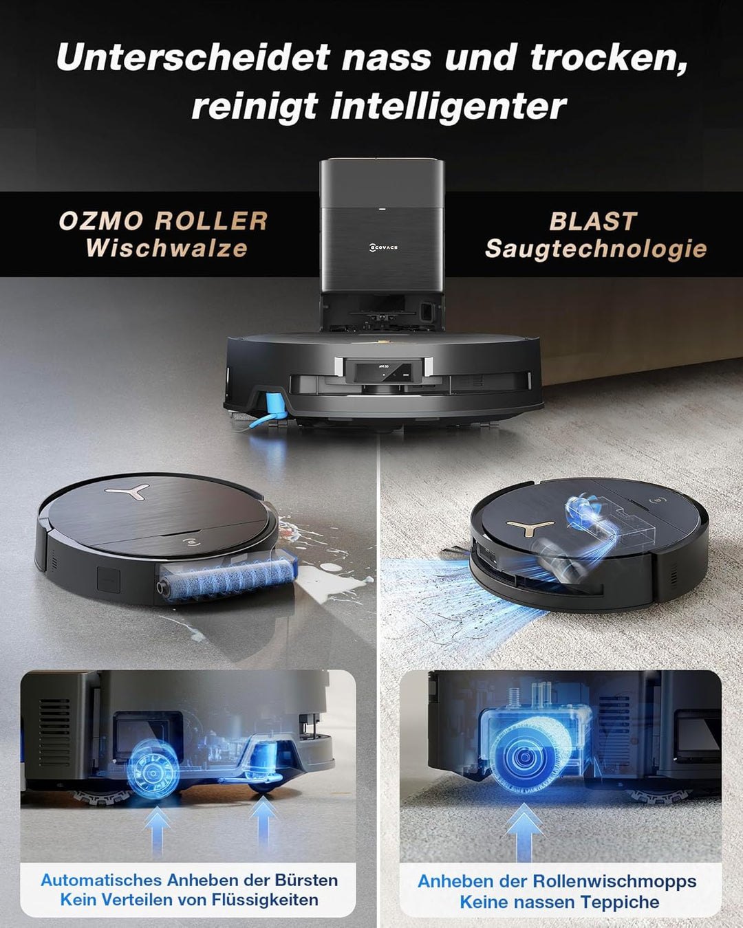ECOVACS DEEBOT X9 PRO Omni Saugroboter mit Wischfunktion, 16.600 Pa, OZMO Roller, ZeroTangle 3.0,Tru