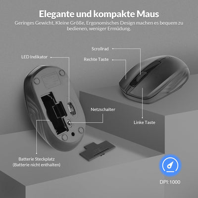 Rii Tastatur Maus Set kabellos, Funktastatur mit Maus, Wireless Keyboard and Mouse, Für PC/Laptop/Wi