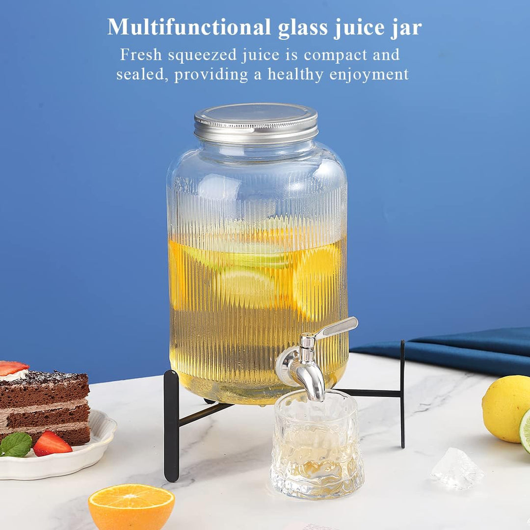 Bergländer Getränkespender aus Glas, Kühlschrank, 4L Getränkespender mit wasserdichtem Edelstahlhahn