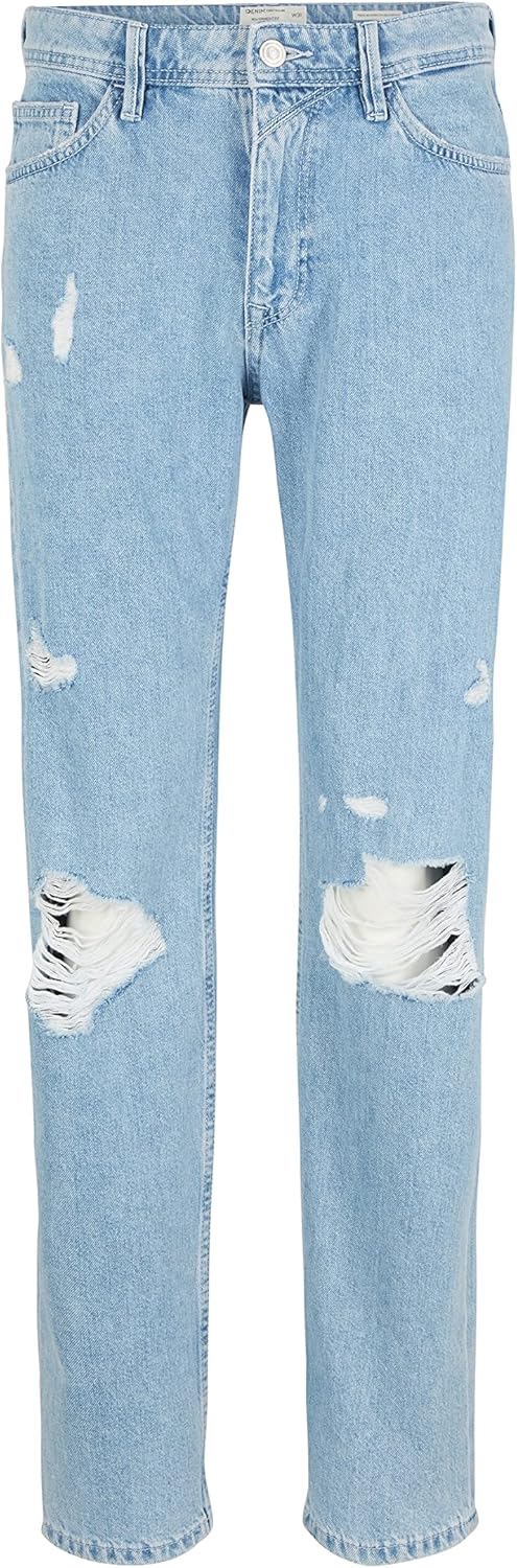 TOM TAILOR Denim Herren 90's Straight Fit Jeans 28 10121 - Destroyed Bleached Blue Denim, 28 10121 -