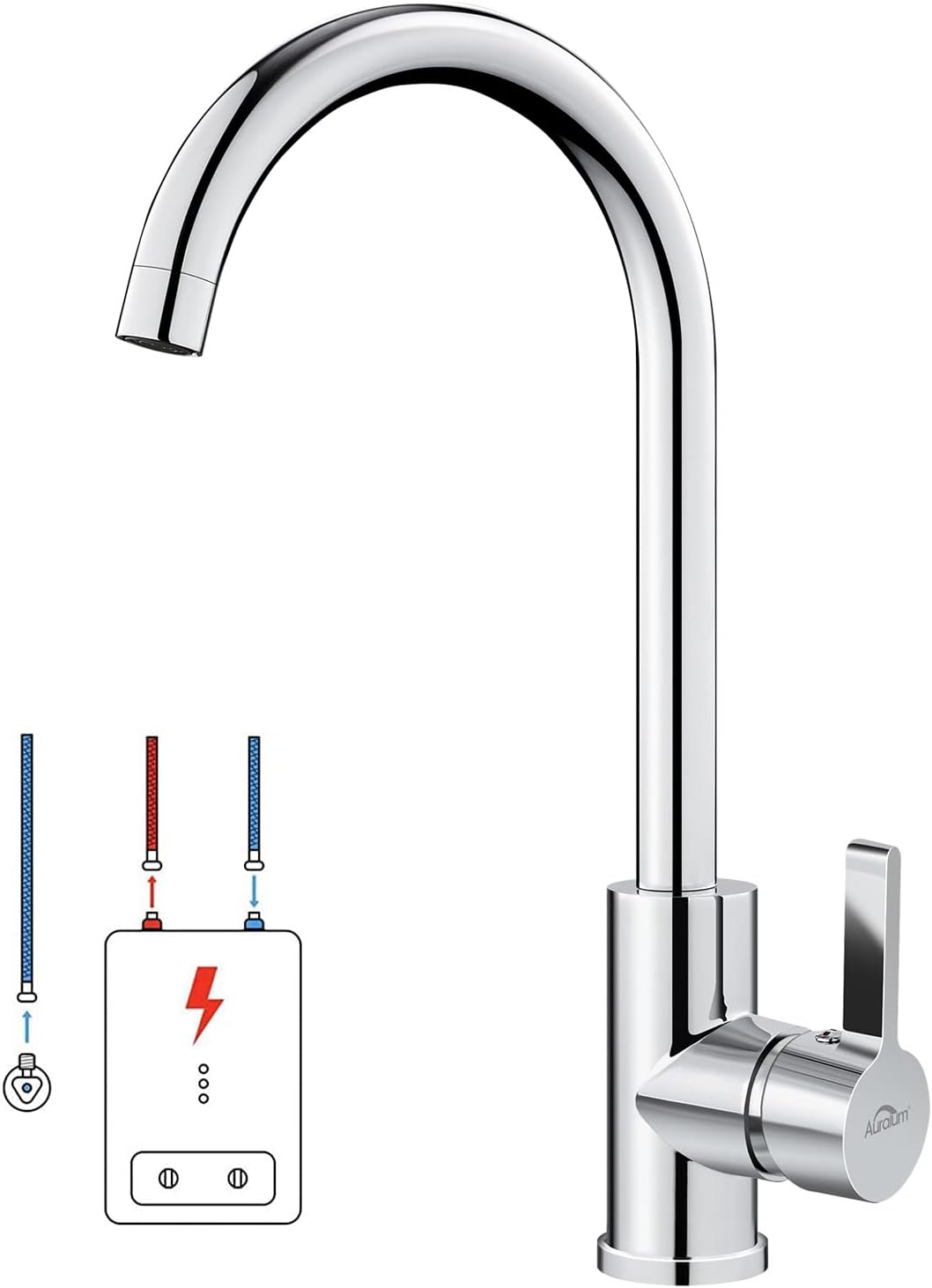 Auralum Niederdruck Armatur Küche für Wasserboiler, Wasserhahn Küche mit 3 Schläuchen für Kaltwasser
