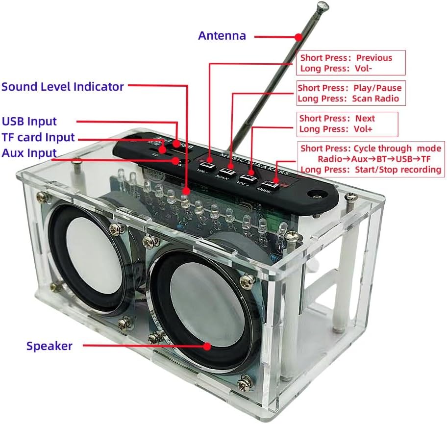 DIY Elektronik Lautsprecher Löten Bausatz,Löt Bausatz Lautsprecherkit Bluetooth mit FM,DIY Elektroni