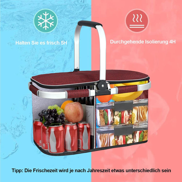 LIQINGG 35L Kühltasche Einkaufskorb Grosse isolierte Kühlkorb Lunchtasche Thermotasche für Büro Camp