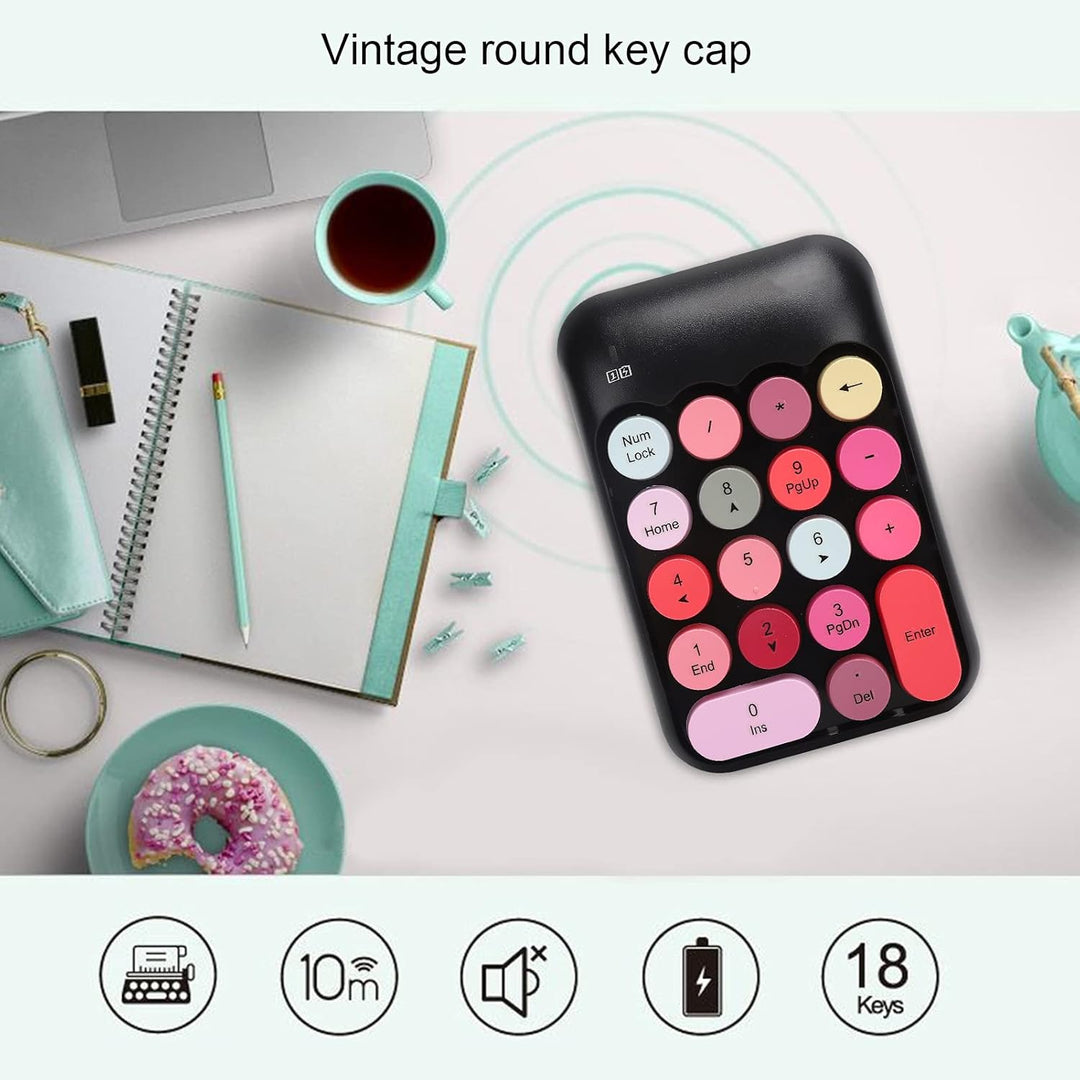 ciciglow Drahtlose Ziffernblöcke, Ziffernblock Ziffernblock 18 Tasten mit Vintage Round Keycap Tragb