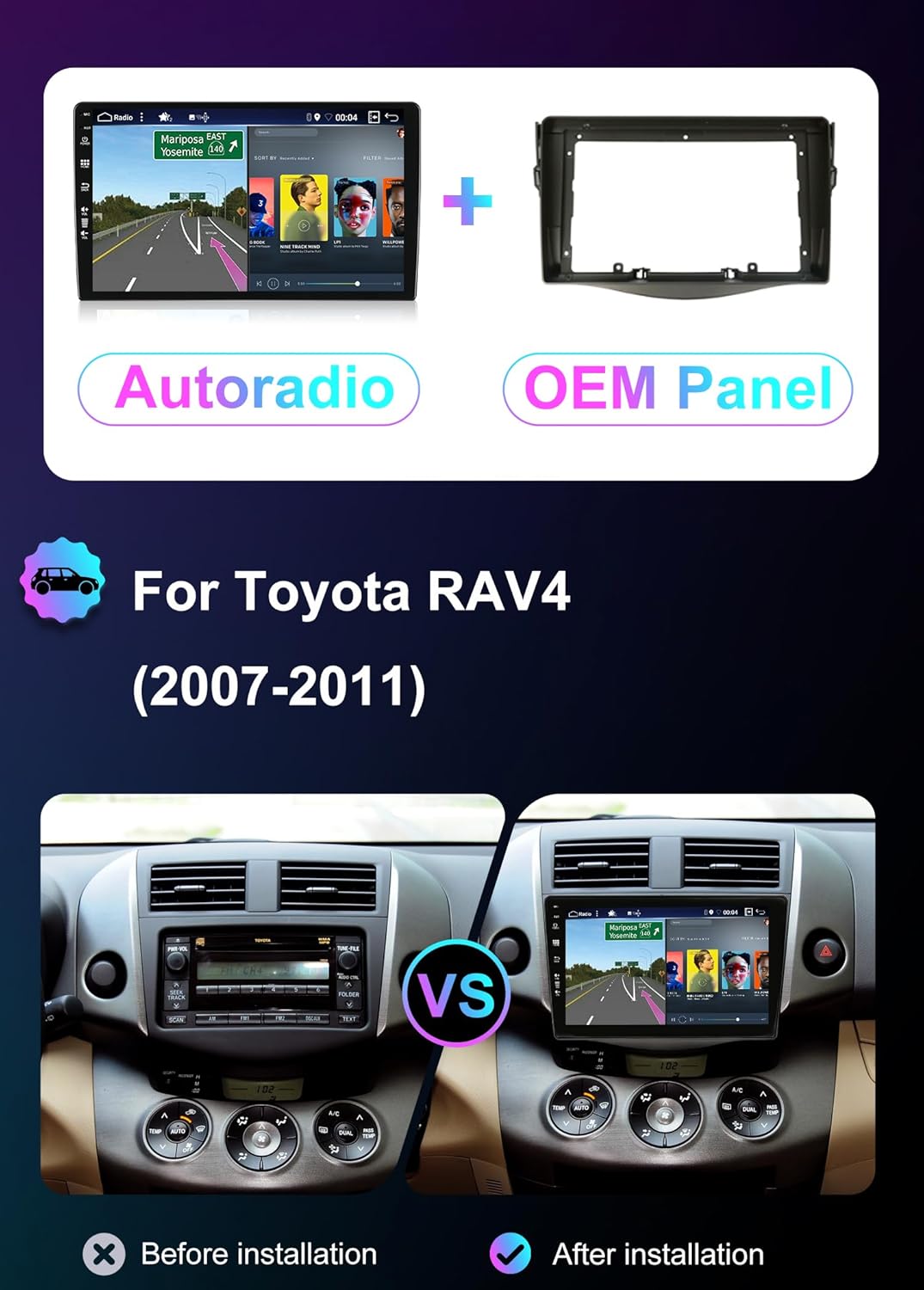 [6GB+128GB] Android 14 Autoradio für Toyota RAV4(2007-2011)-[Integriertes CarPlay/Android Auto/DSP/G