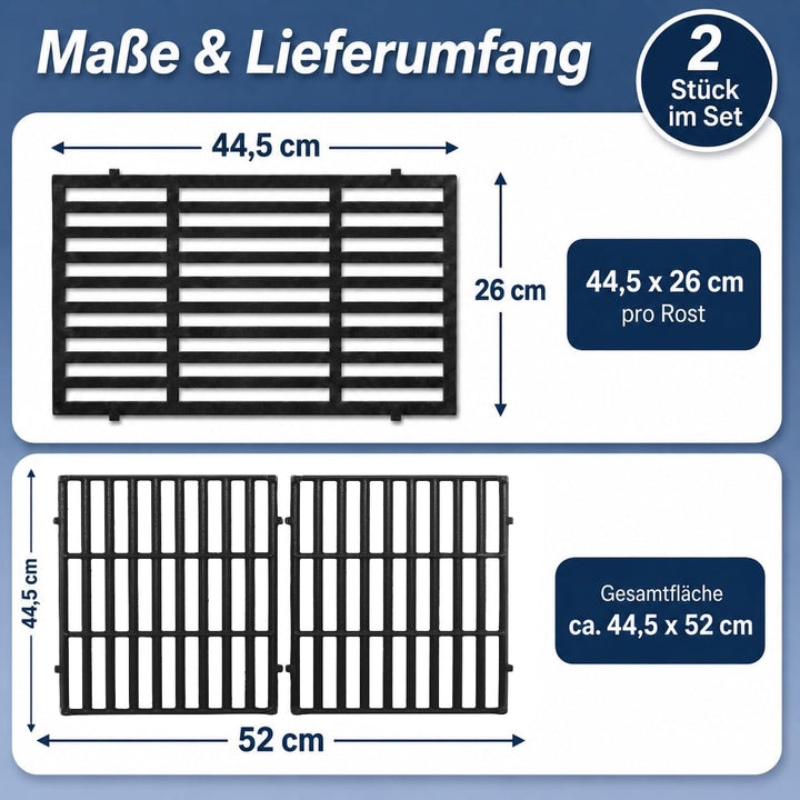 Uniflasy 44,5 x 26cm Gusseisen Grillrost 7637 für Weber Spirit I & II E210, E220, S210, S220 (mit vo
