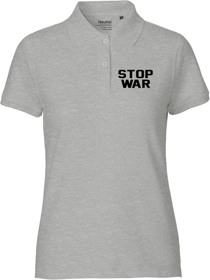 Huuraa Damen Polo Shirt Stop War Geschenk Grösse XS-XXL Bio Baumwolle Fairtrade Stop War Geschenkide