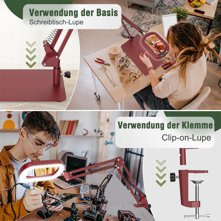 Veemagni 10X Rectangle Lupe mit Licht und Ständer, 5 Farbmodi stufenlos dimmbar, 2-in-1 LED beleucht