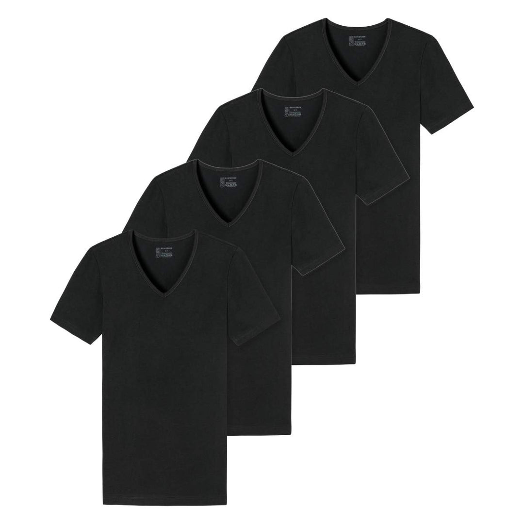 Schiesser Herren 2 PACK Unterhemd V-Ausschnitt mit Arm Bio Baumwolle - 95/5 Organic, 4 X Schwarz