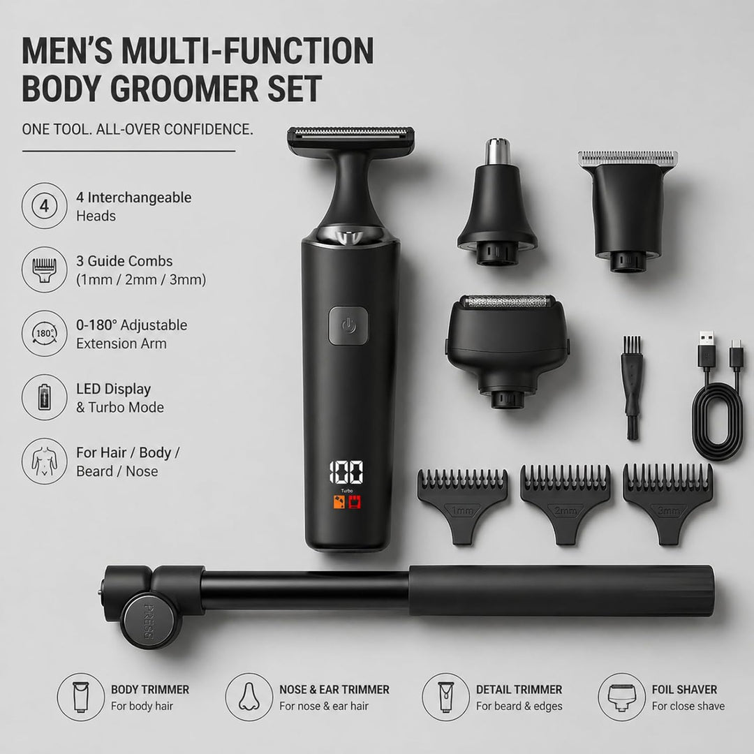 Elektrischer Rückenrasierer für Männer, 5 in 1 Körper-Trimmer, Body Rasierer Trimmer Intimrasierer H
