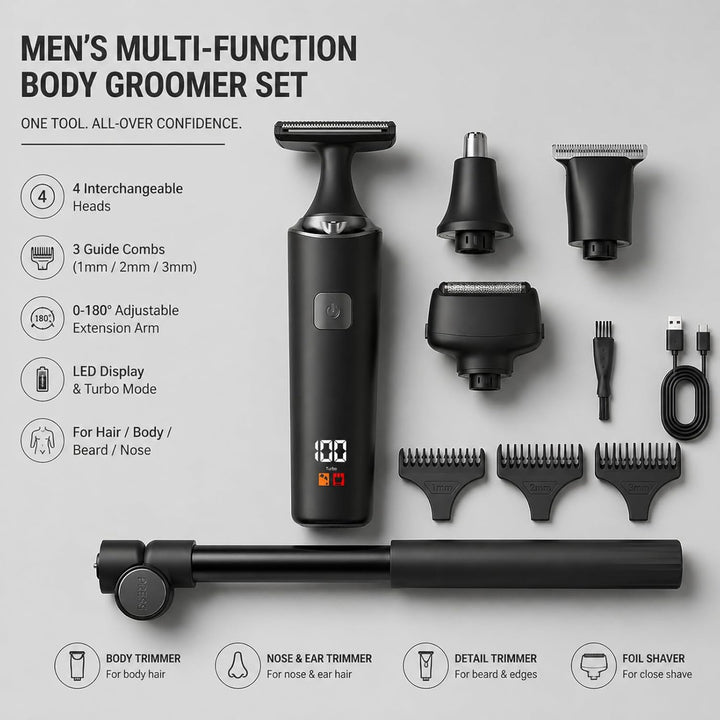 Elektrischer Rückenrasierer für Männer, 5 in 1 Körper-Trimmer, Body Rasierer Trimmer Intimrasierer H