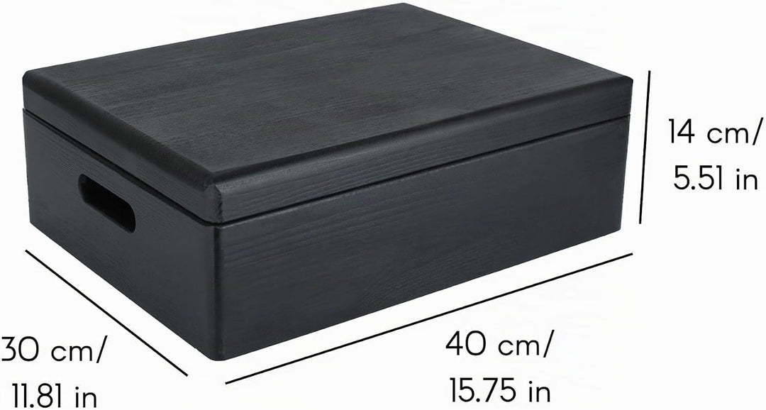 Creative Deco XL Schwarz Grosse Holzkiste mit Deckel | 40 x 30 x 14 cm (+/- 1 cm) | Erinnerungsbox B